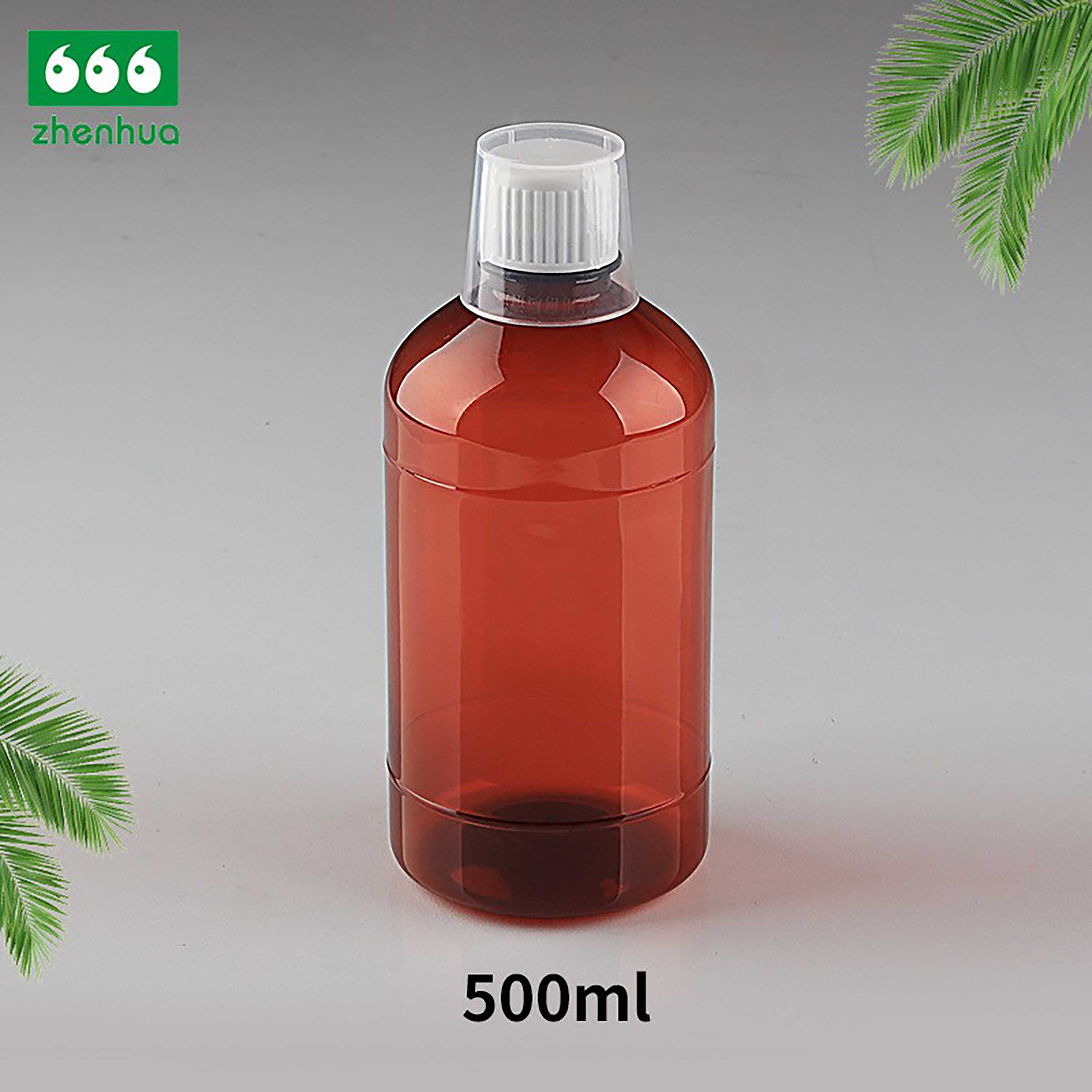 500ml 16oz 大容量圆形琥珀色 PET 药液瓶防紫外线悬浮瓶