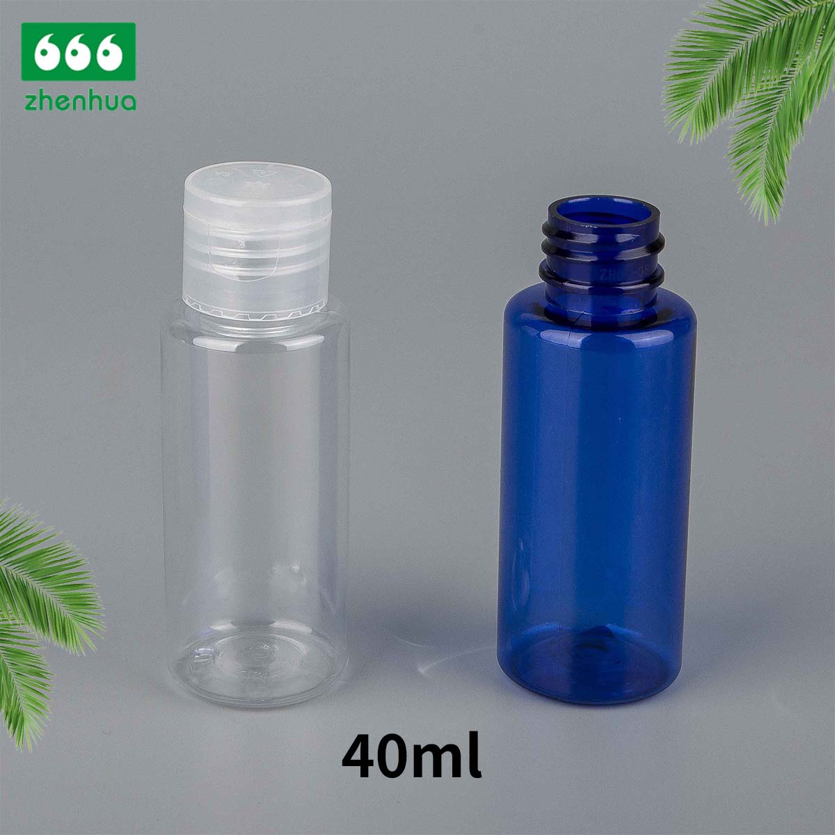 40ML 蓝色/透明塑料 PET 液体包装圆筒瓶，带转塔翻盖