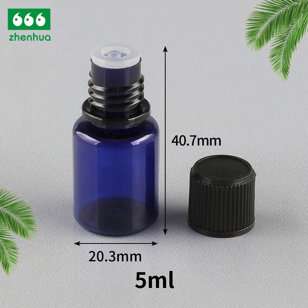 5ml 扁平深蓝色塑料 PET 样品试剂瓶，带喷雾喷嘴